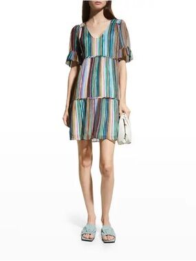 Marie Oliver Vanessa striped tiered mini dress M